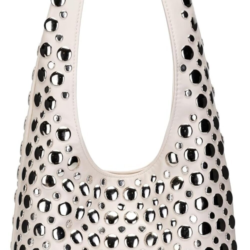 Women Studded Hobo Bag Pu Leather Small Shoulder Tote Crossbody